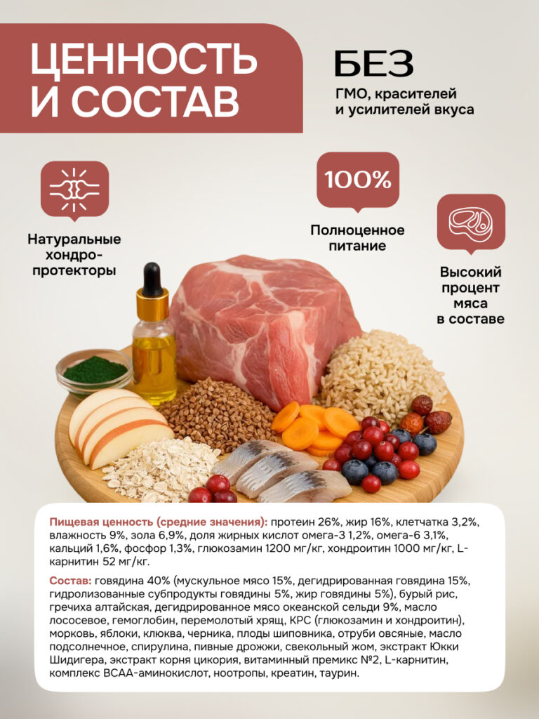 Живая Сила Спорт сухой п/рац.корм с говядиной для взрослых активных собак круп.гр. 10кг