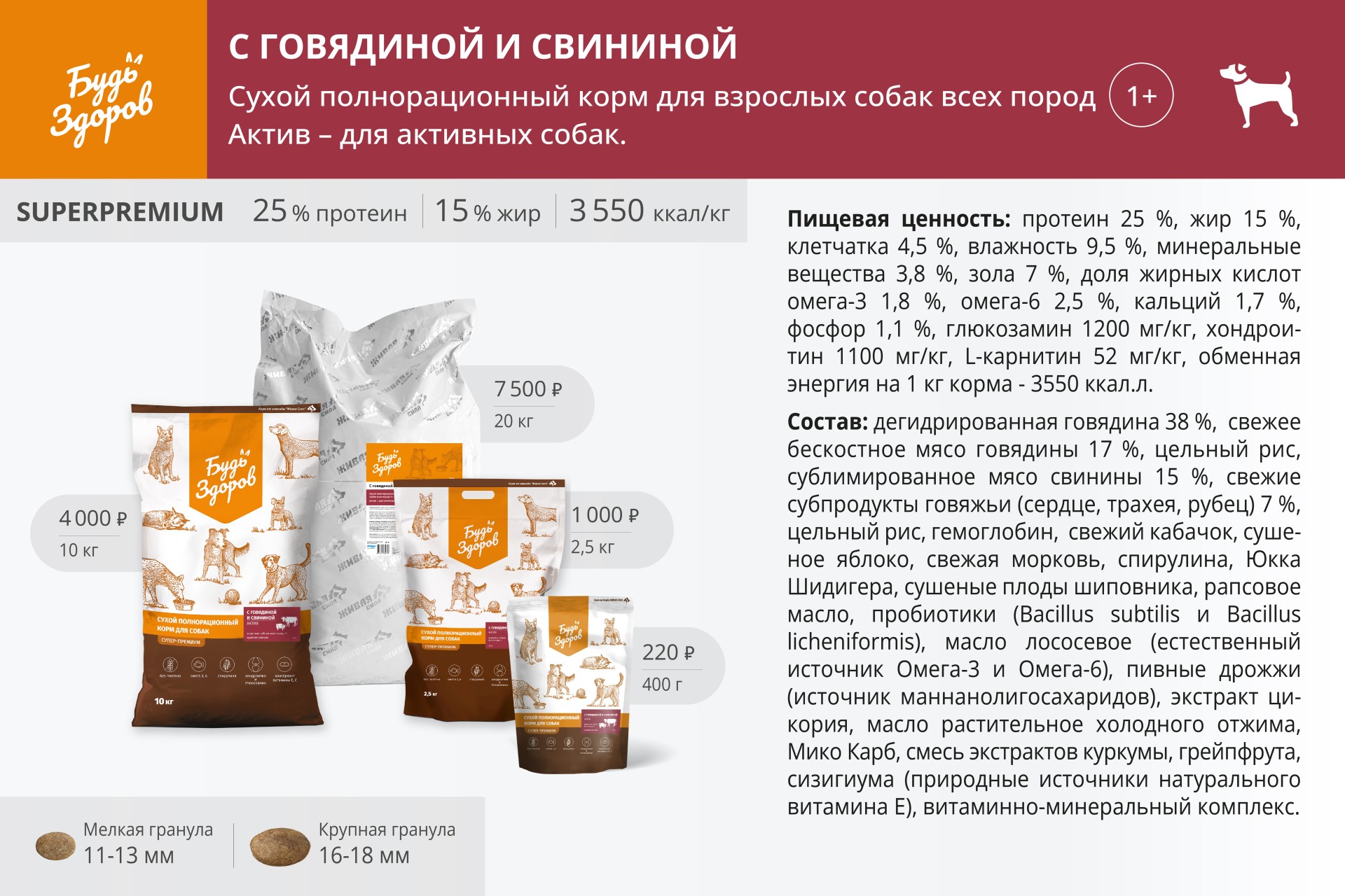 Будь Здоров. Сухие полнорационные корма для собак — Корм для животных ...